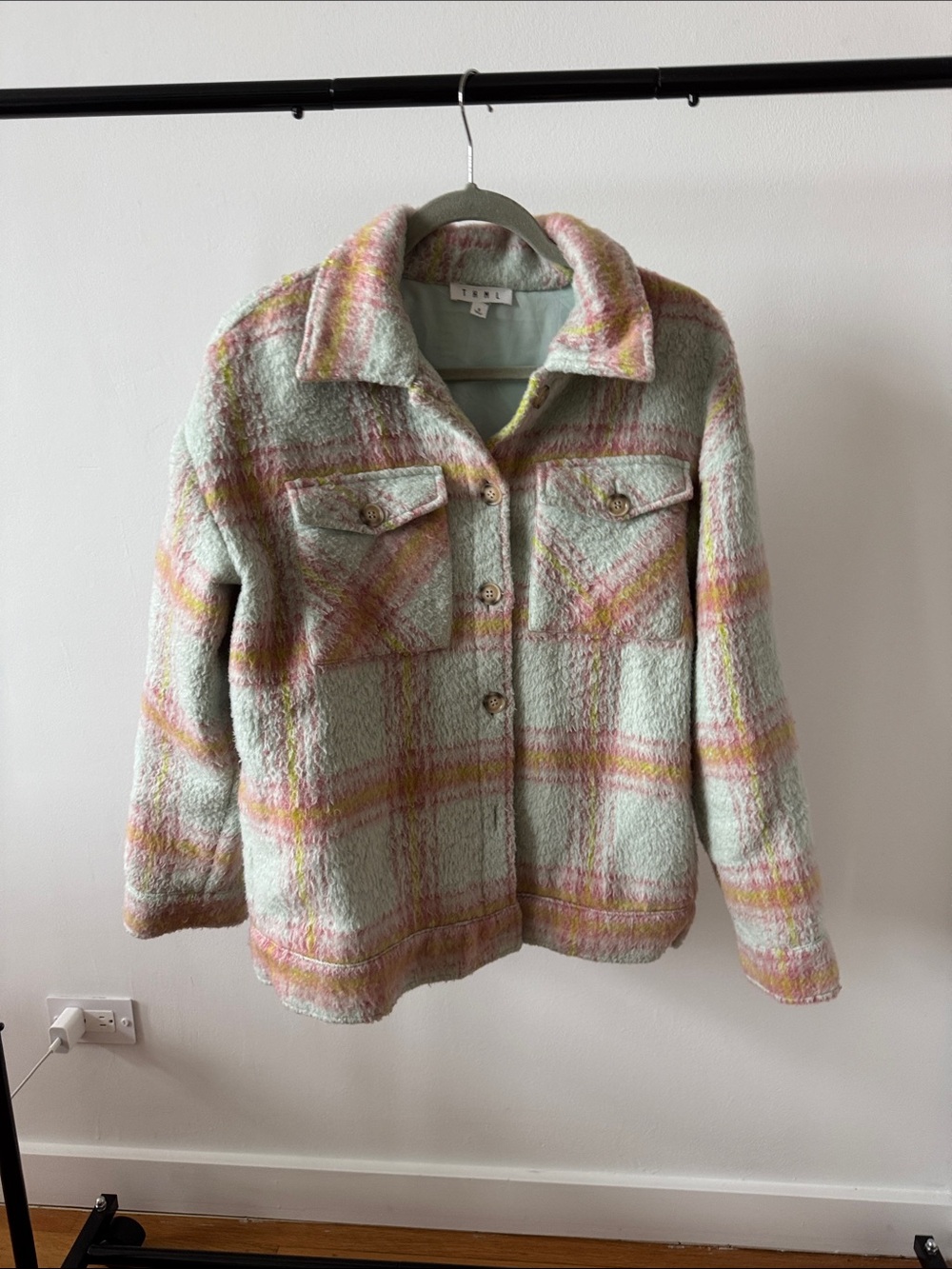 Pastel Plaid Sherpa Jacket - Mint & Pink